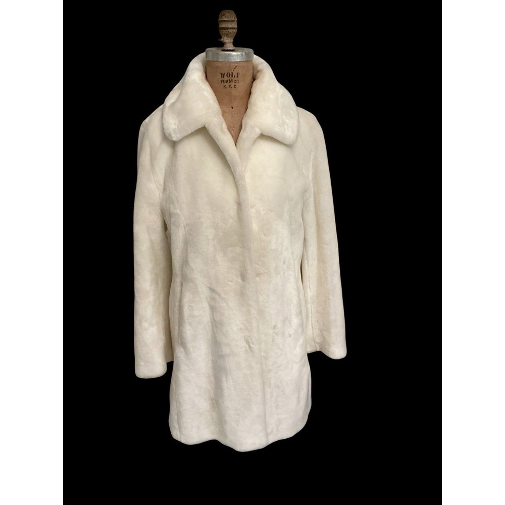 Pristine Incognita Womens White Faux Fur Coat Shawl Collar White Lining Size M